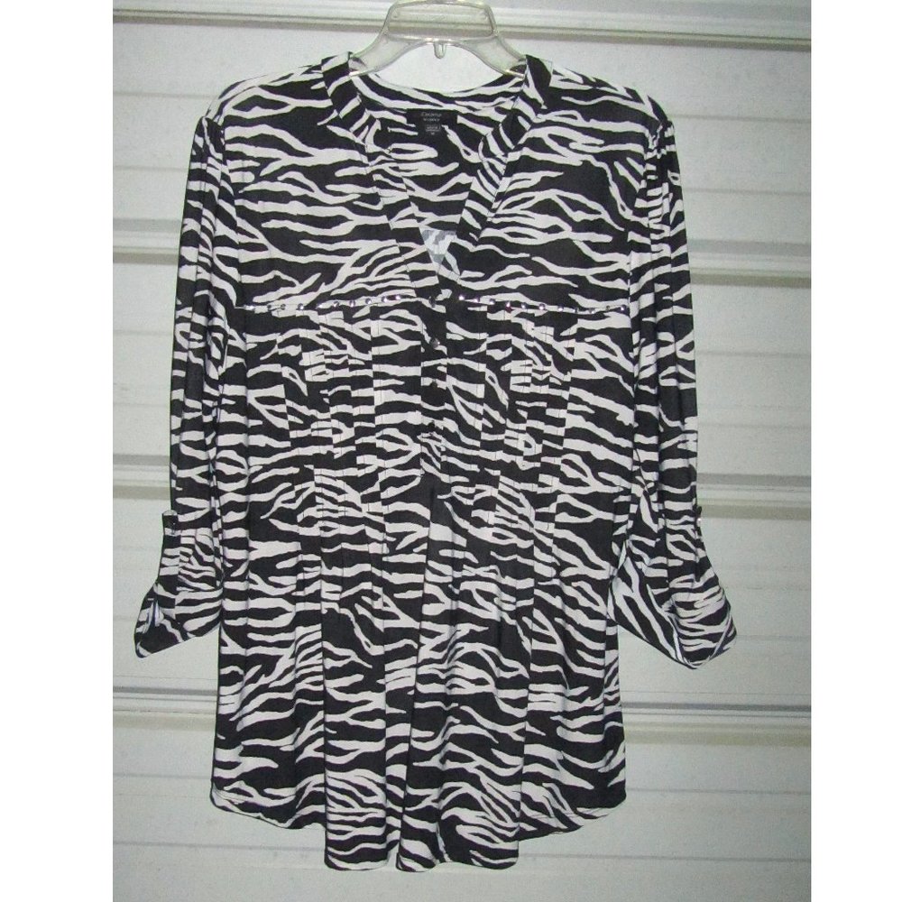 1X Plus Size Womens Black/white zebra print blouse top shirt stretchy dressy!